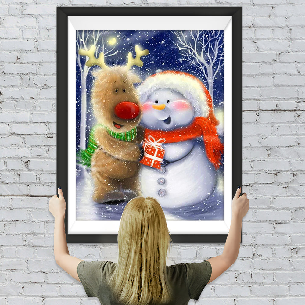 Schneemann und Ren Diamond Painting