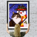Schneemann und schwarze Katze Diamond Painting
