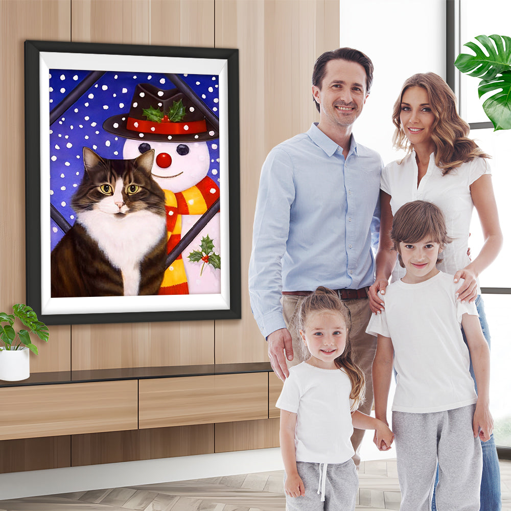 Schneemann und schwarze Katze Diamond Painting