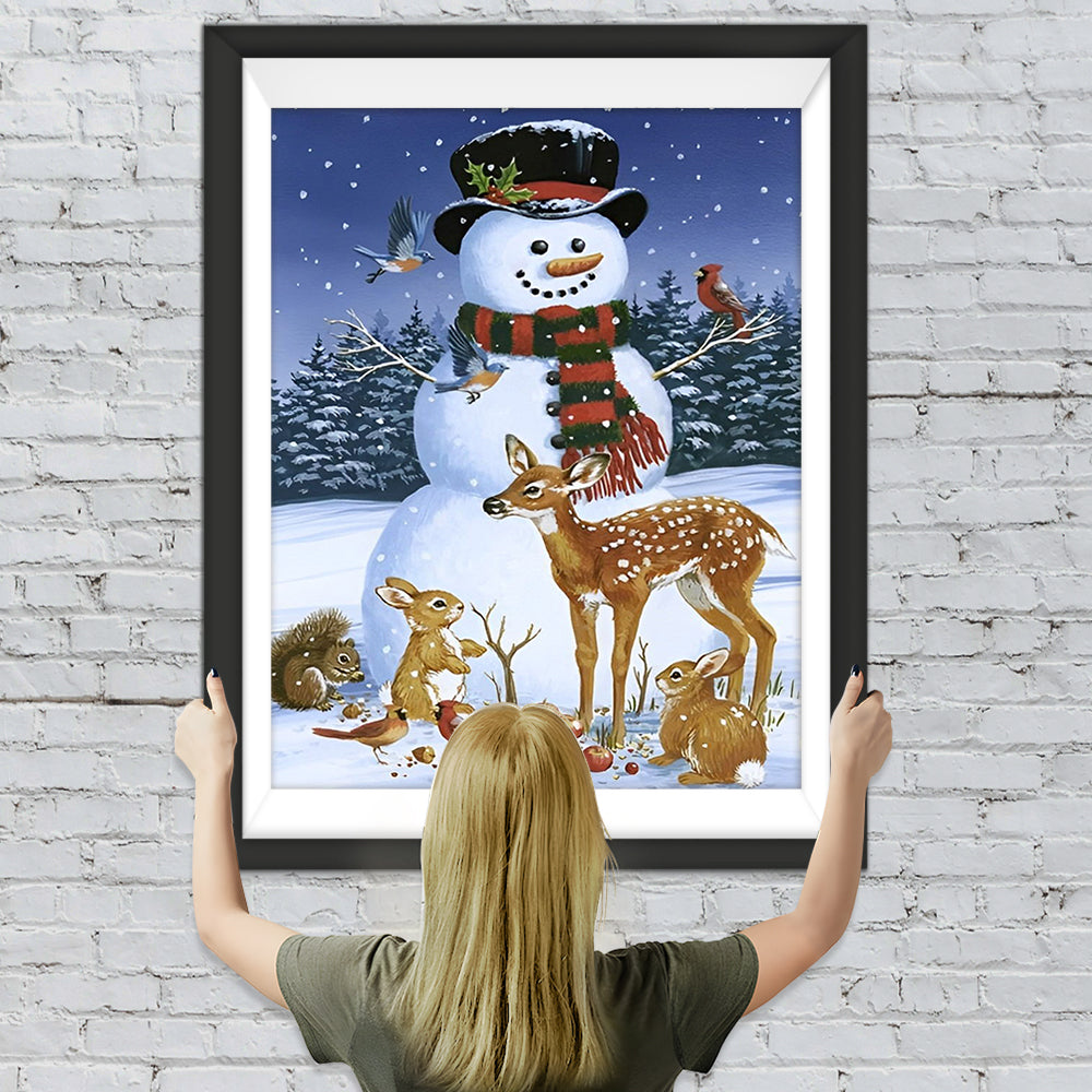 Schneemann und Tiere im Schnee Diamond Painting