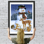 Schneemann und Tiere im Schnee Diamond Painting