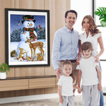 Schneemann und Tiere im Schnee Diamond Painting