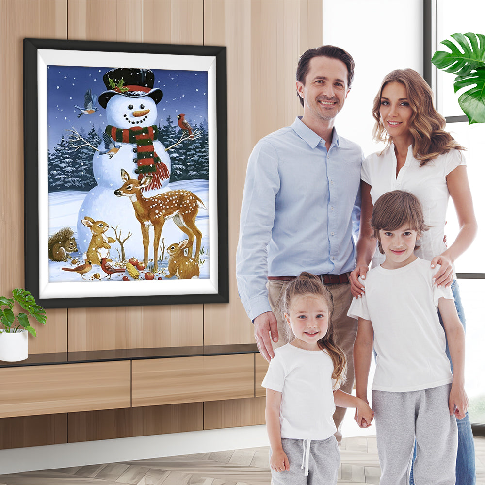 Schneemann und Tiere im Schnee Diamond Painting
