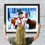 Schneemann und Tiere im Wald Diamond Painting