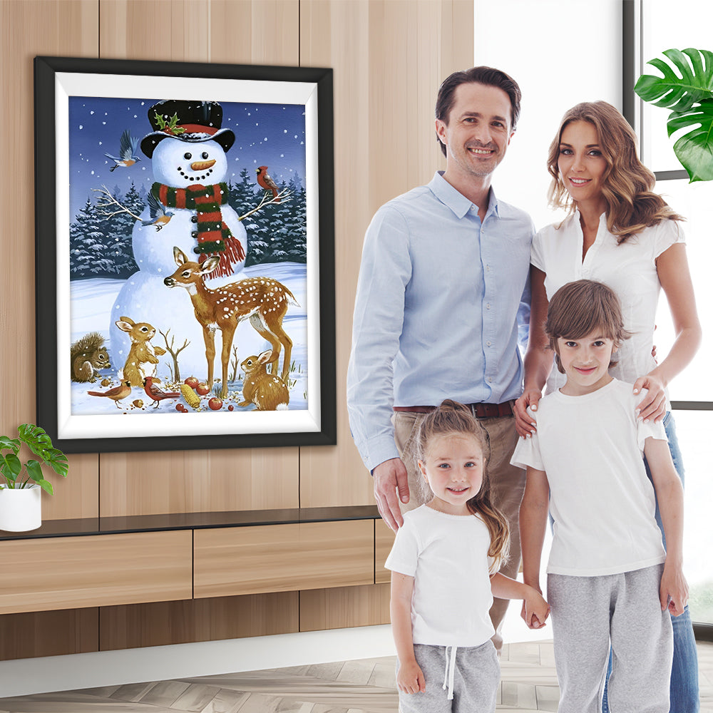 Schneemann und Tiere im Wald Diamond Painting