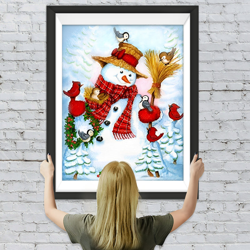 Schneemann und verschiedene Vögel Diamond Painting