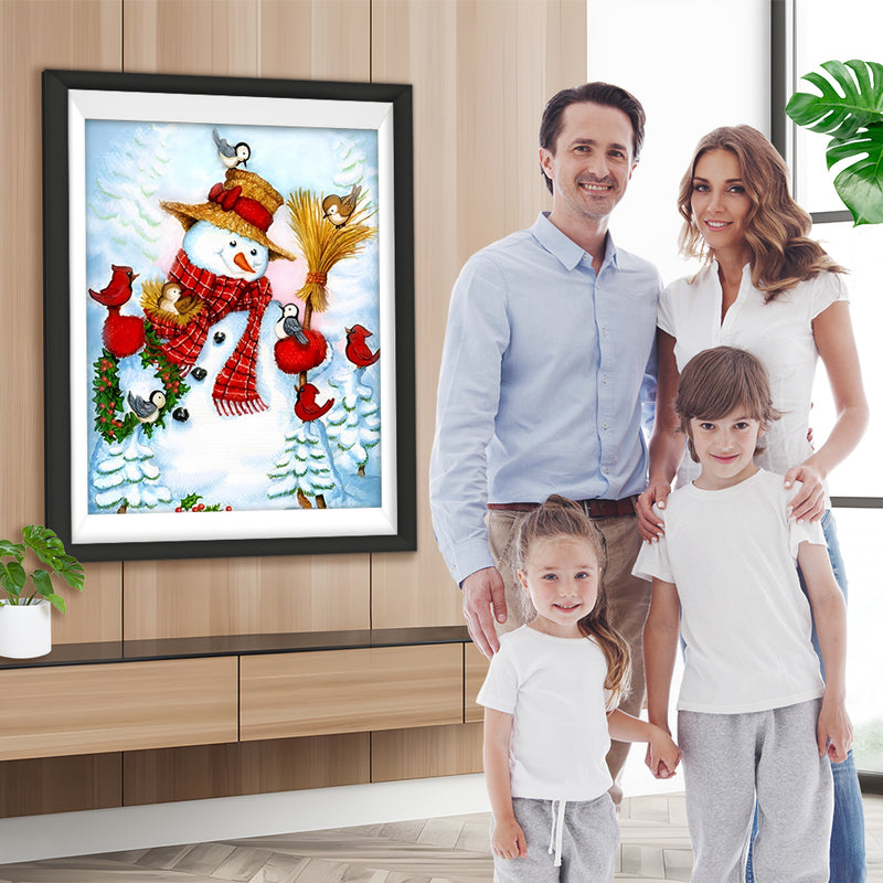 Schneemann und verschiedene Vögel Diamond Painting