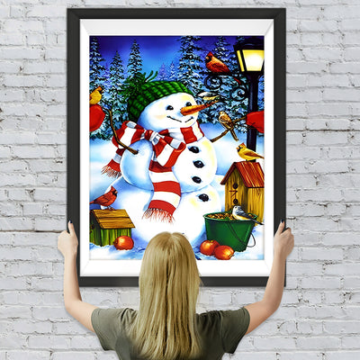 Schneemann und Vögel Diamond Painting