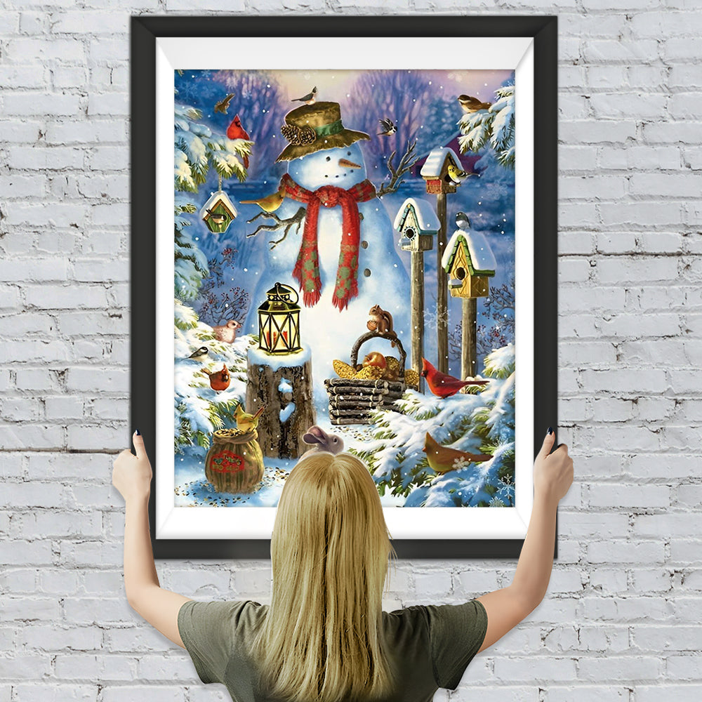 Schneemann und Vögel Diamond Painting