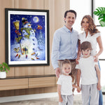 Schneemann und Vögel in der Nacht Diamond Painting