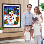 Schneemann und Vögel unter der Straßenlaterne Diamond Painting