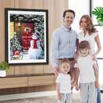 Schneemann und Weihnachtsbaum vor der Tür Diamond Painting