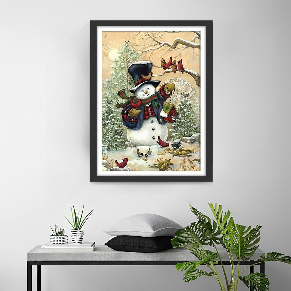 Schneemann Vögel Diamond Painting