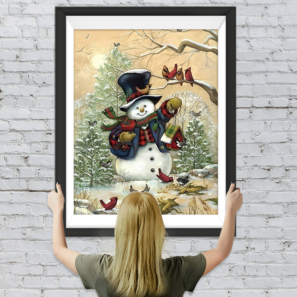 Schneemann Vögel Diamond Painting