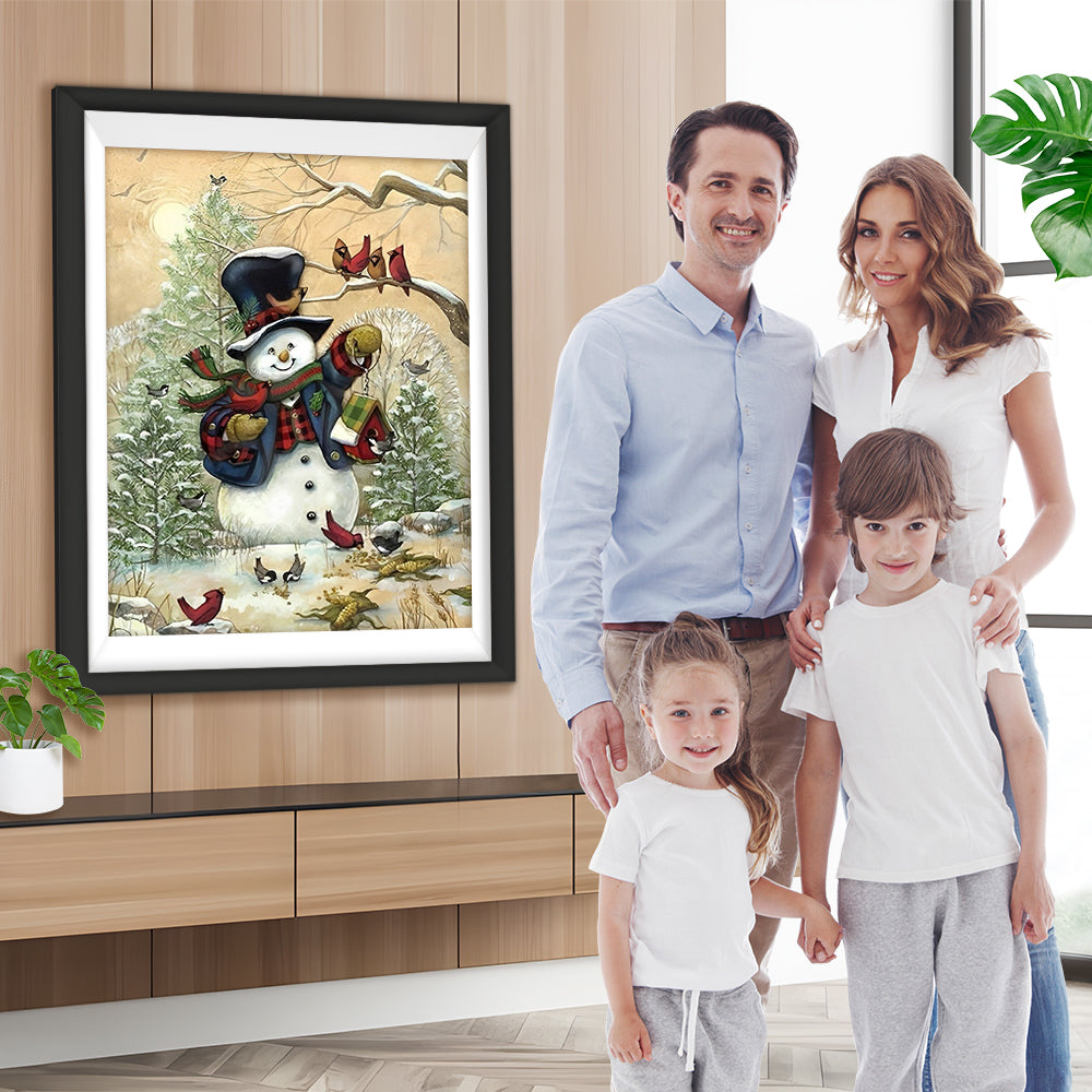 Schneemann Vögel Diamond Painting