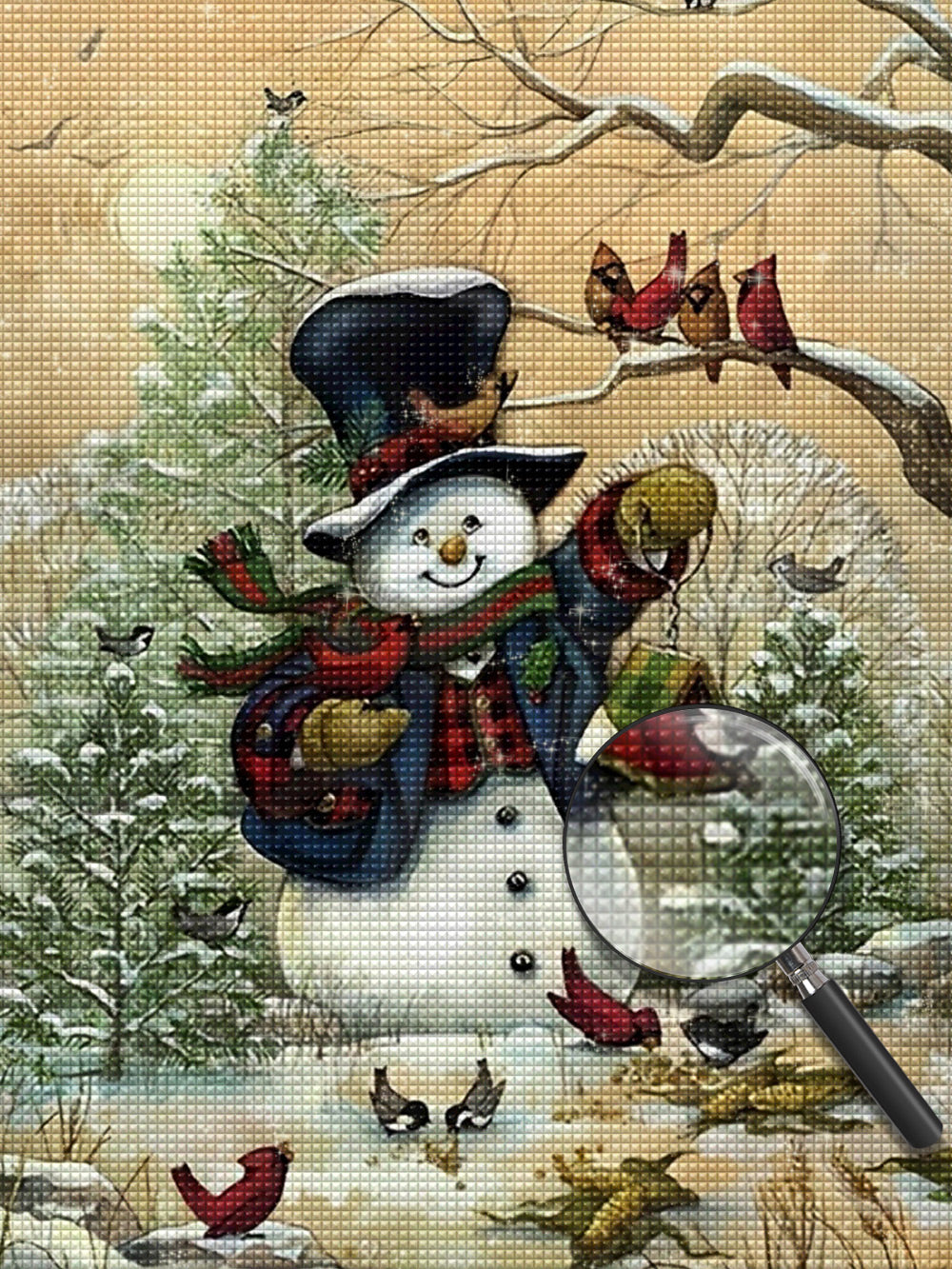 Schneemann Vögel Diamond Painting