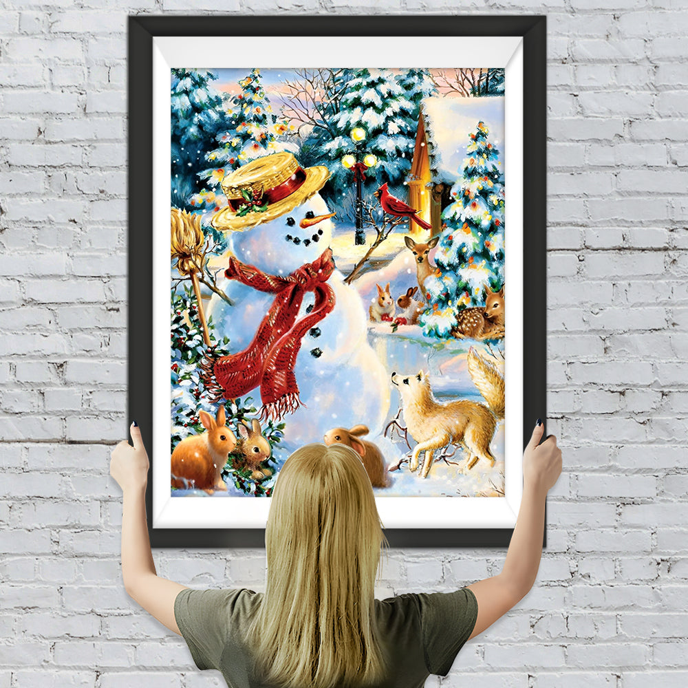 Schneemann, Weihnachtsbaum und Tiere Diamond Painting