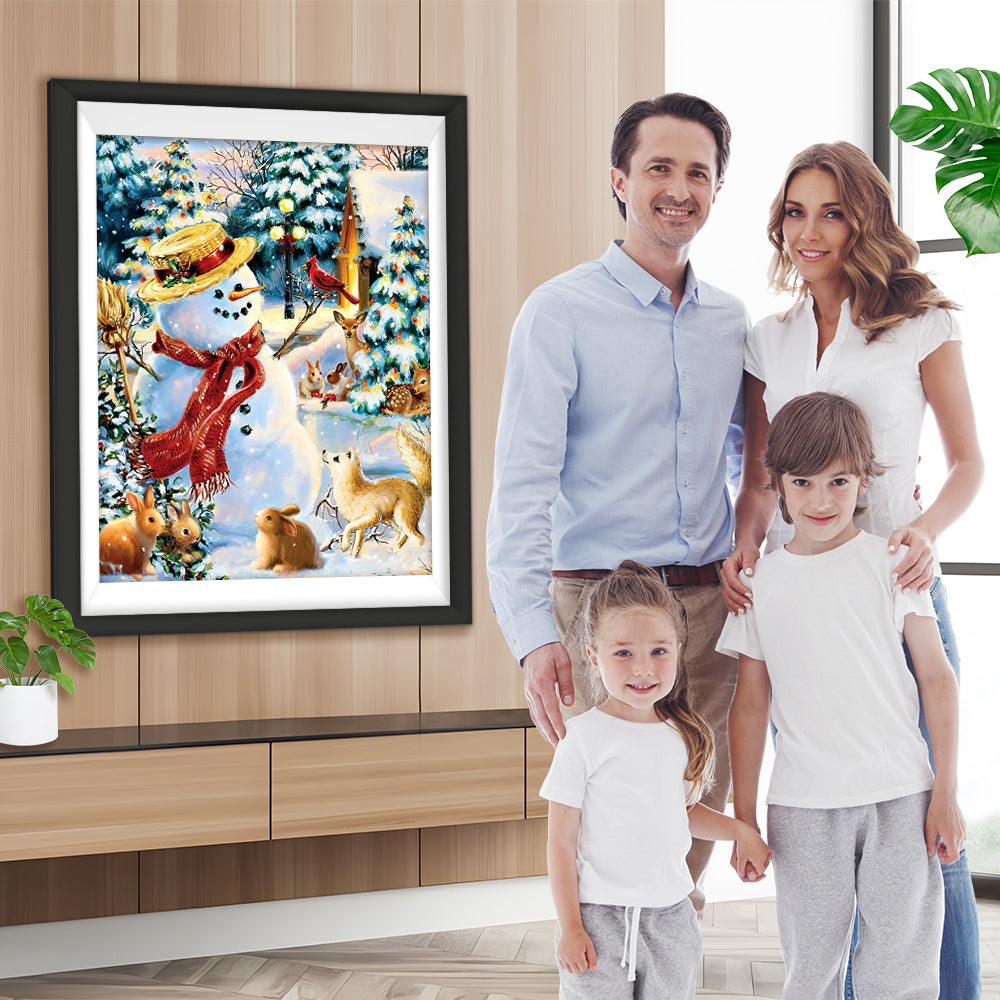 Schneemann, Weihnachtsbaum und Tiere Diamond Painting