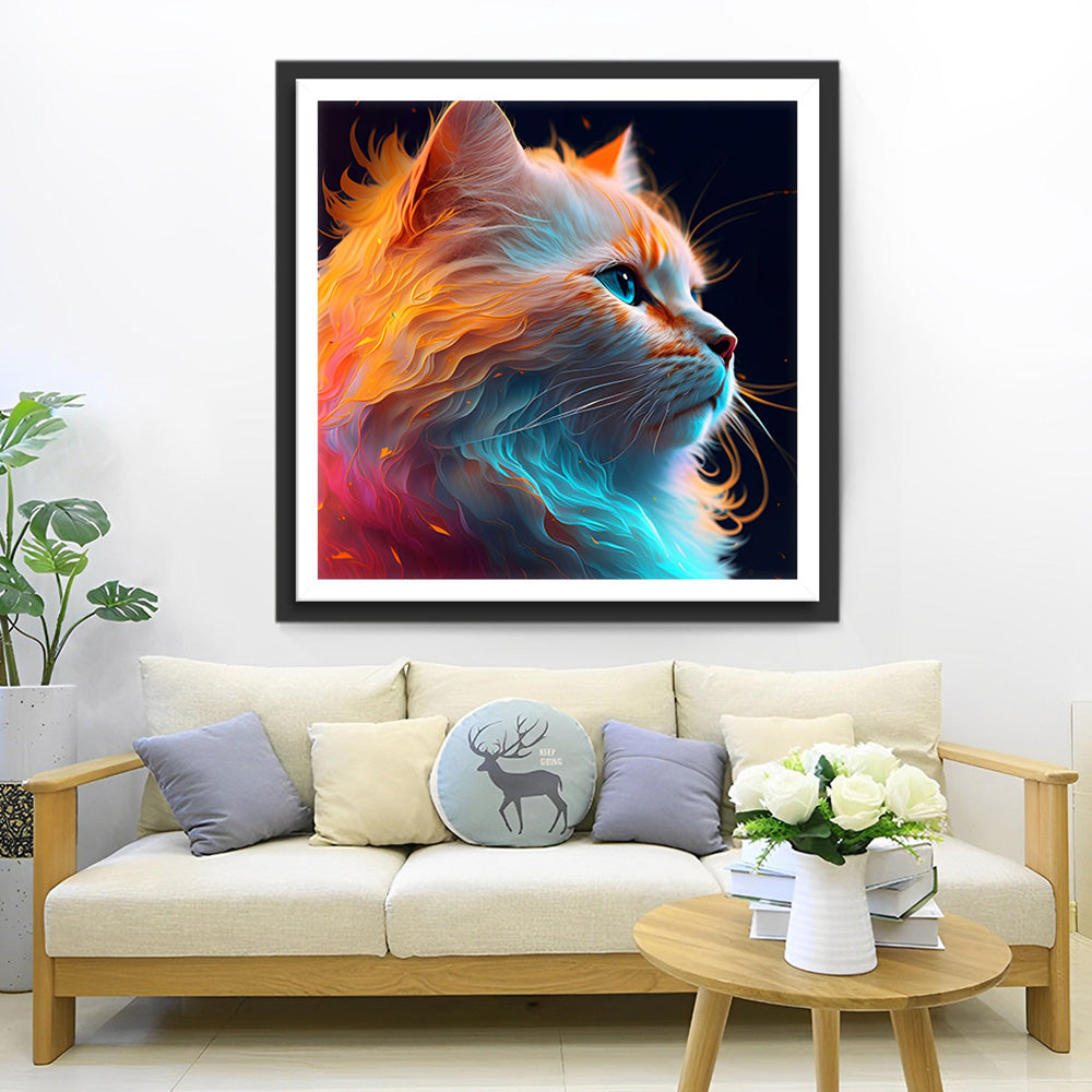Schöne Eis und Feuer Katze Diamond Painting