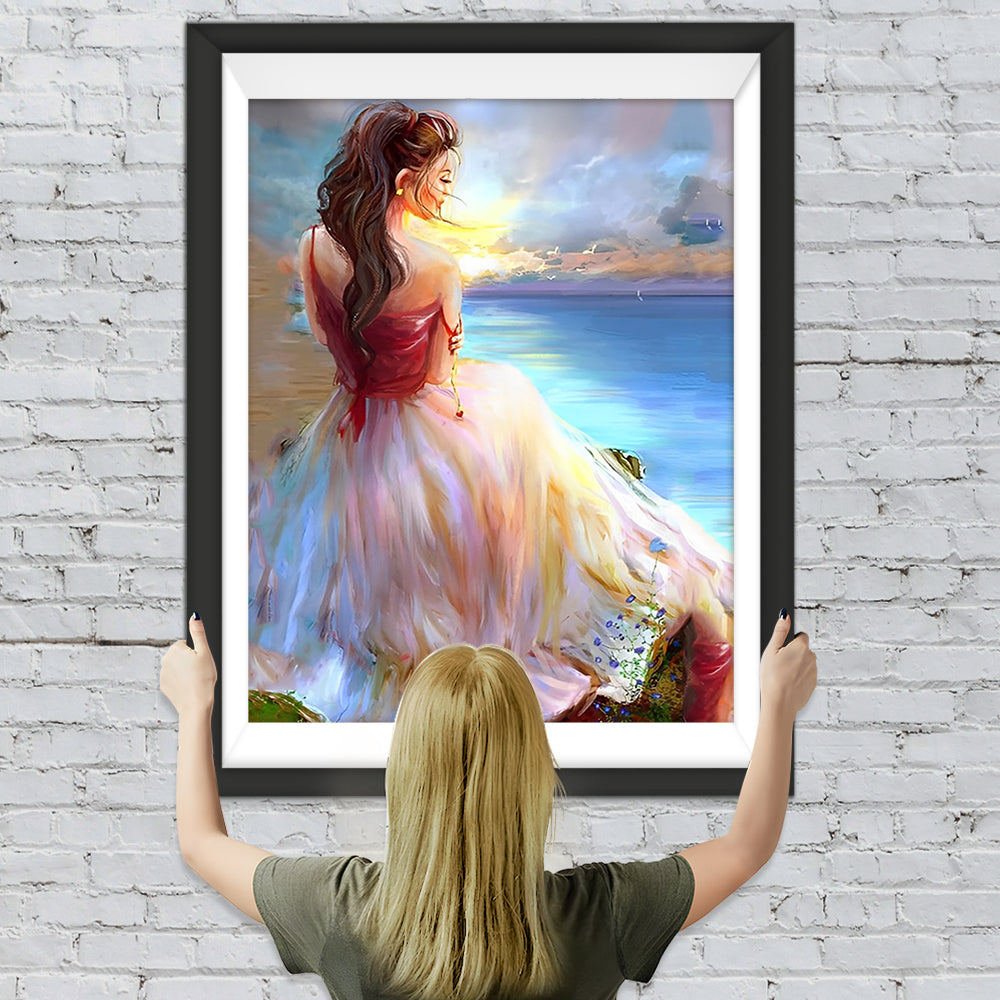 Schöne Frau am Meer Diamond Painting