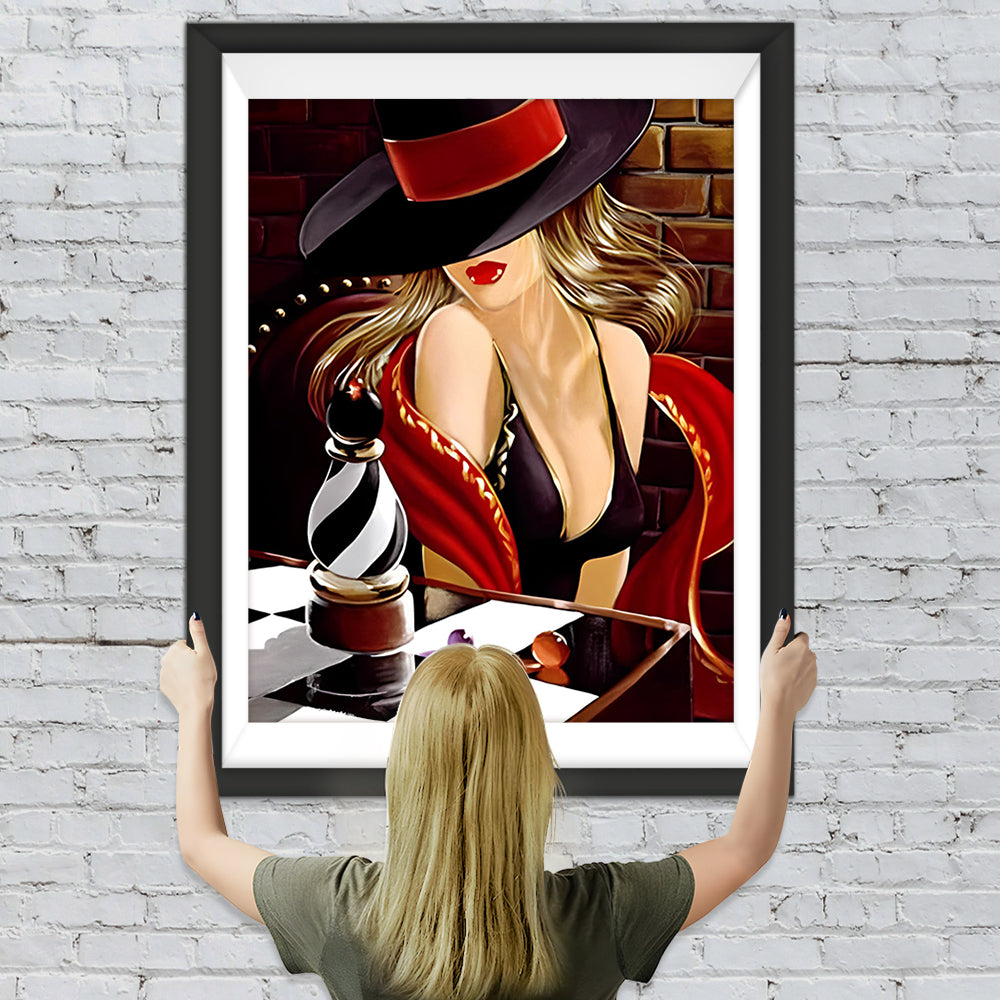 Schöne Frau im Hut Diamond Painting