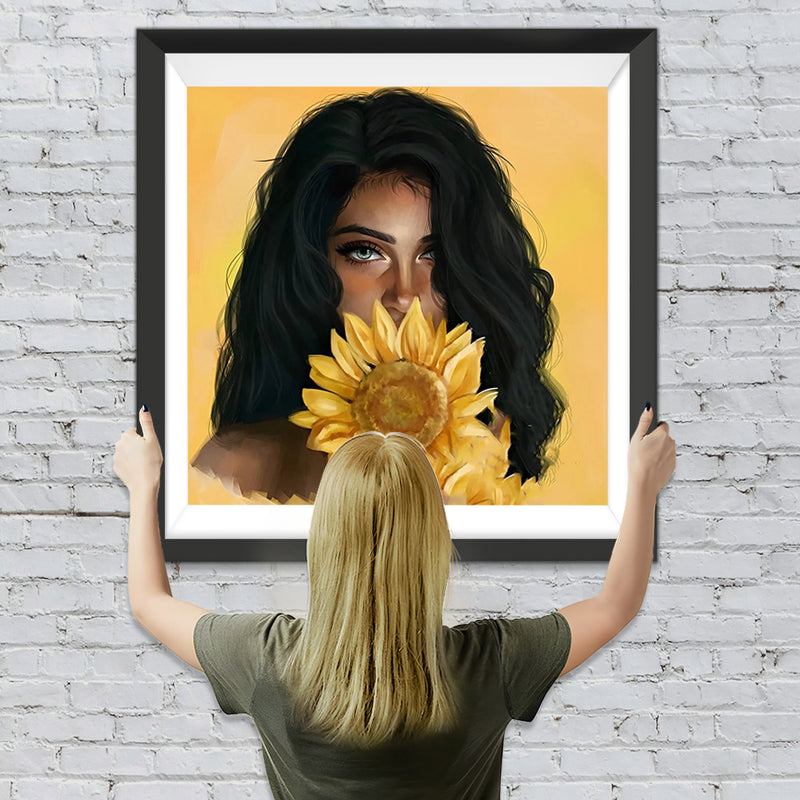 Schöne Frau mit Sonnenblume Diamond Painting