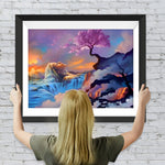 Schöne Frau, Wasserfall und Baum Diamond Painting