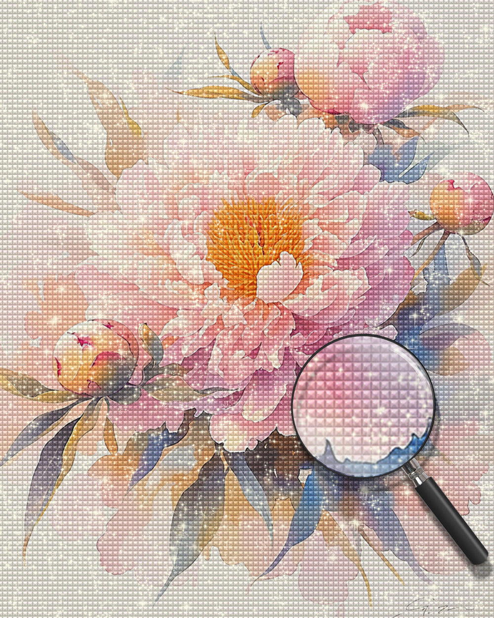 Schöne rosa Pfingstrosen Diamond Painting