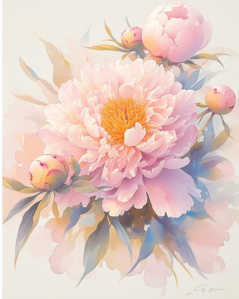 Schöne rosa Pfingstrosen Diamond Painting
