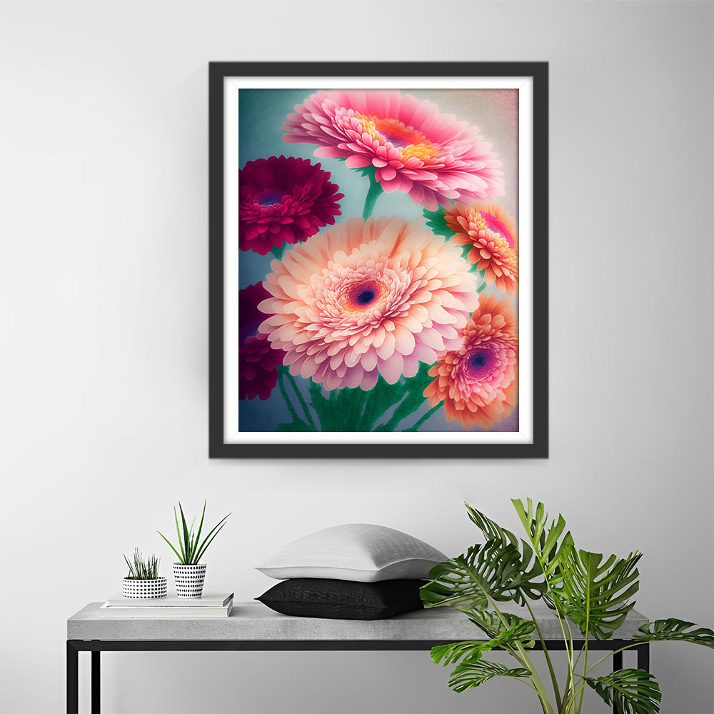 Schöne rosa und rote Chrysanthemen Diamond Painting