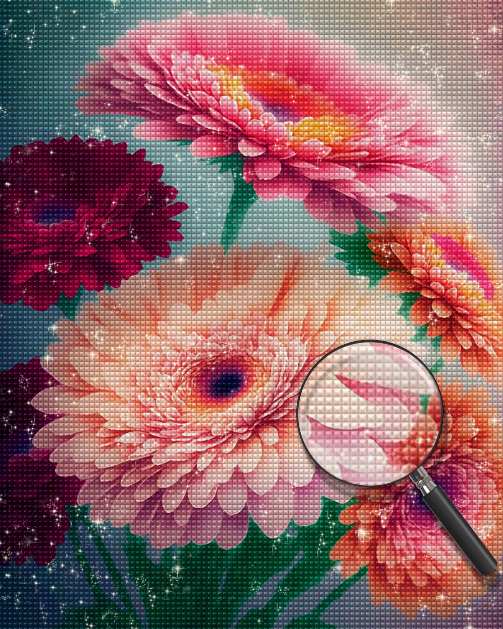 Schöne rosa und rote Chrysanthemen Diamond Painting