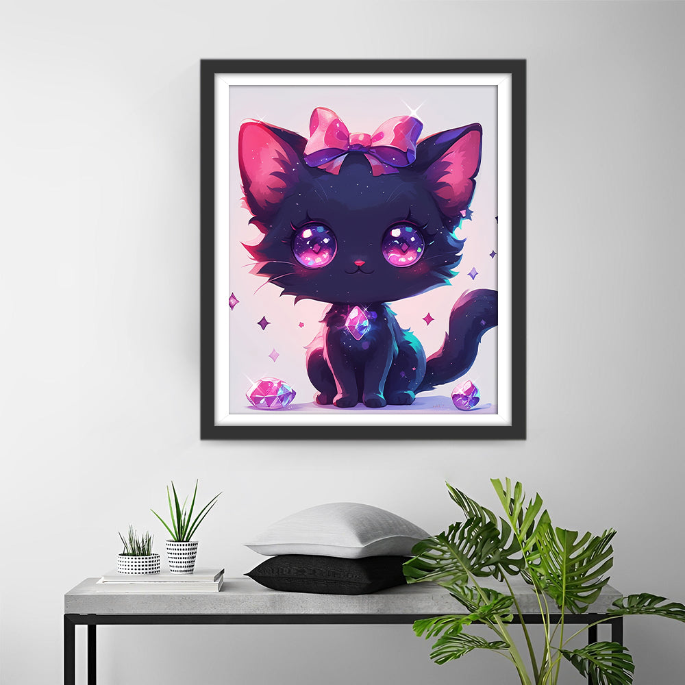 Schöne Schwarze Cartoon Katze Diamond Painting
