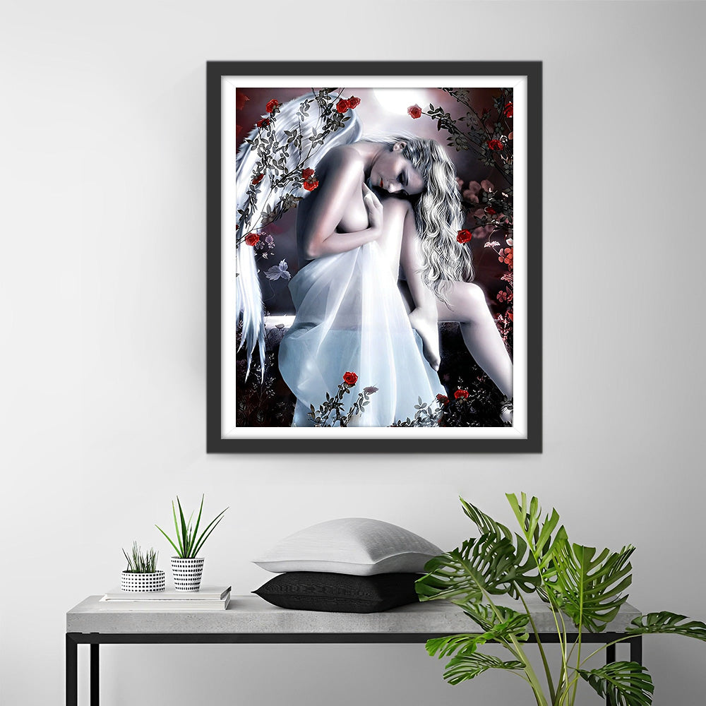 Schöner Engel und rote Rosen Diamond Painting