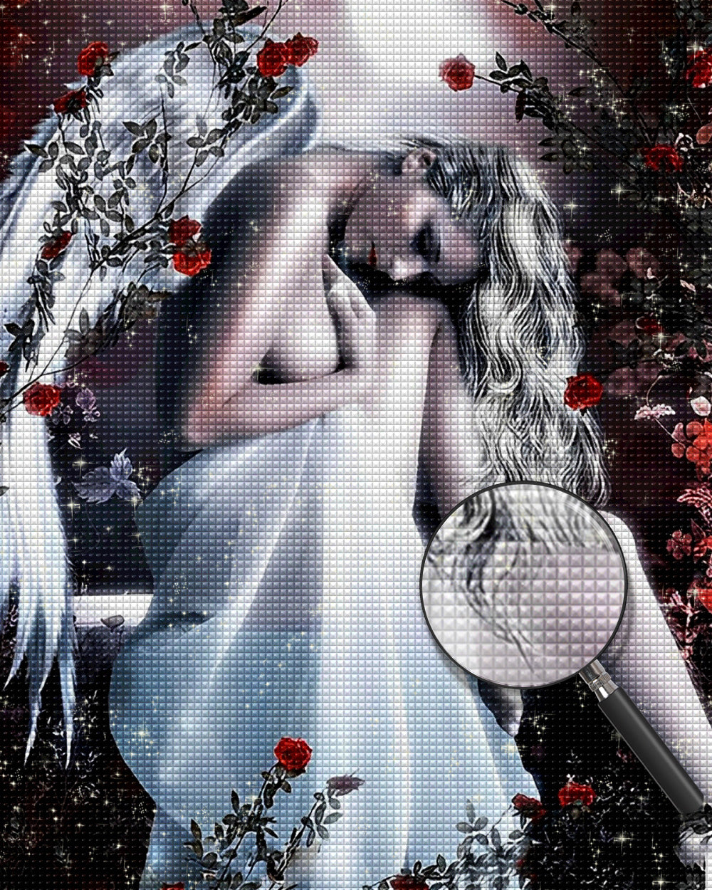 Schöner Engel und rote Rosen Diamond Painting