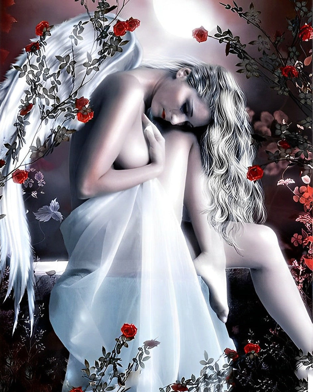 Schöner Engel und rote Rosen Diamond Painting