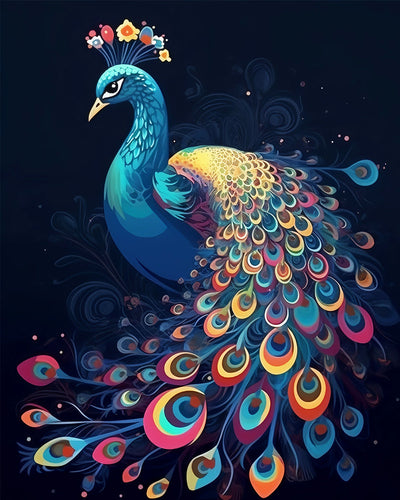 Schöner Pfau im Dunkeln Diamond Painting