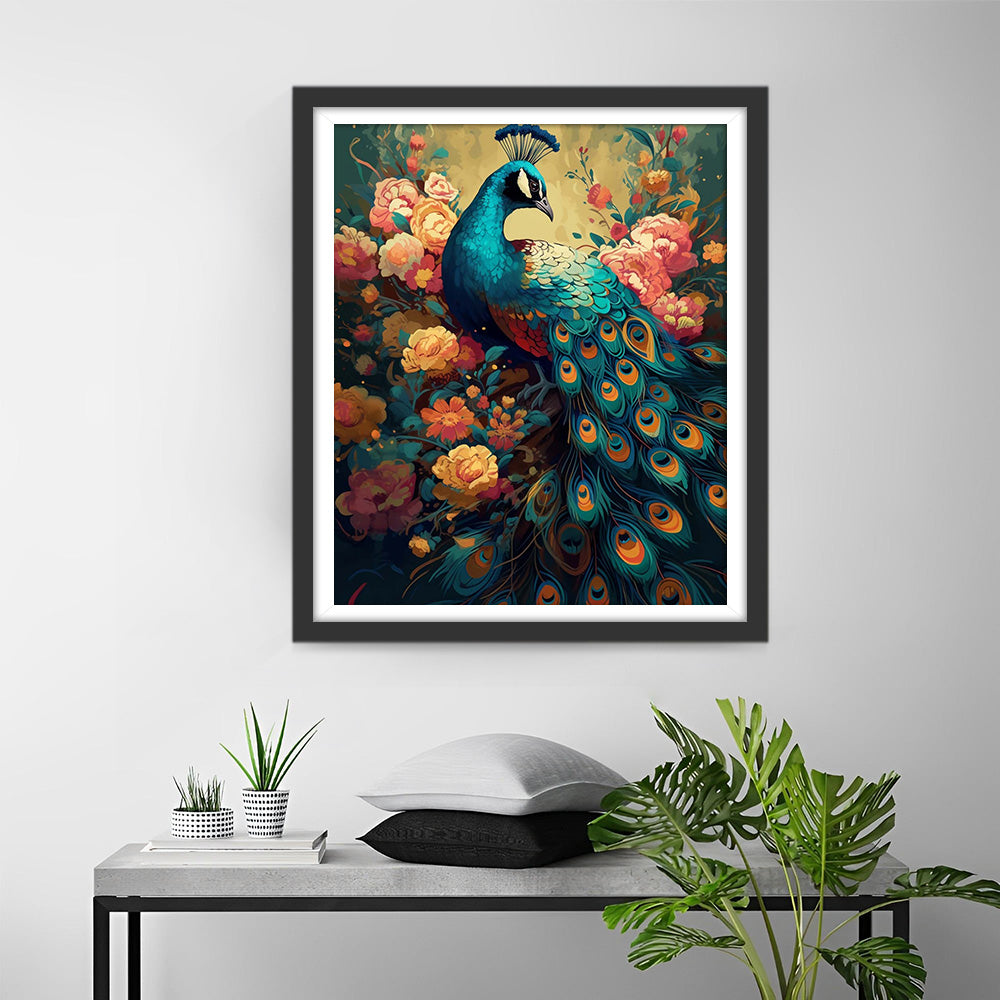Schöner Pfau und Pfingstrose Blumen Diamond Painting