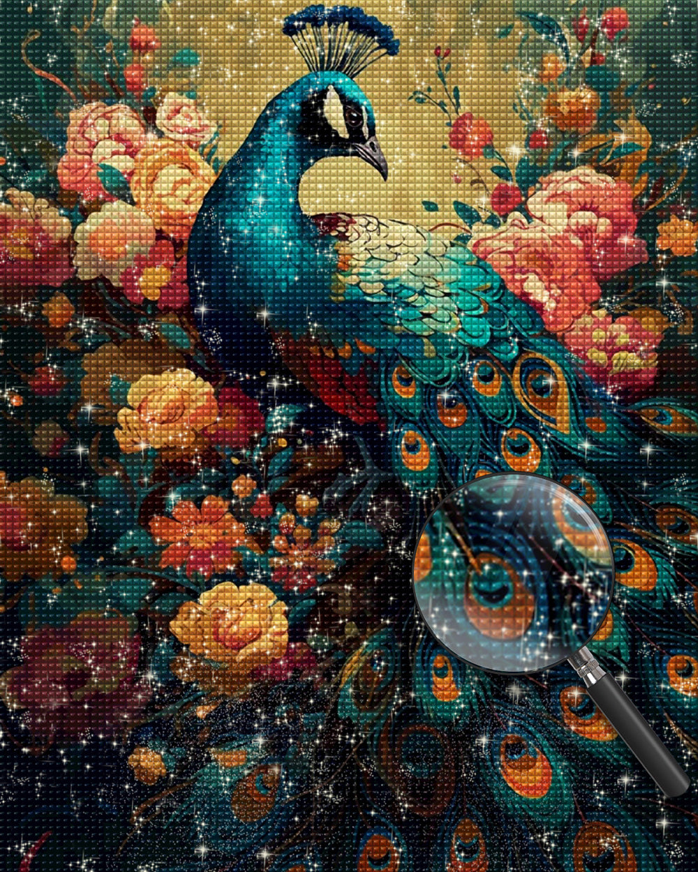 Schöner Pfau und Pfingstrose Blumen Diamond Painting