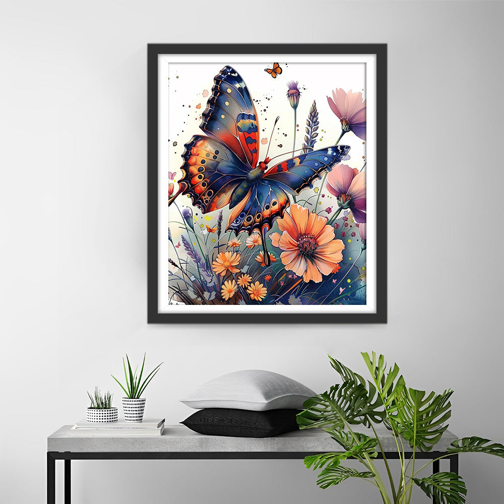 Schöner Schmetterling in Blumen Diamond Painting