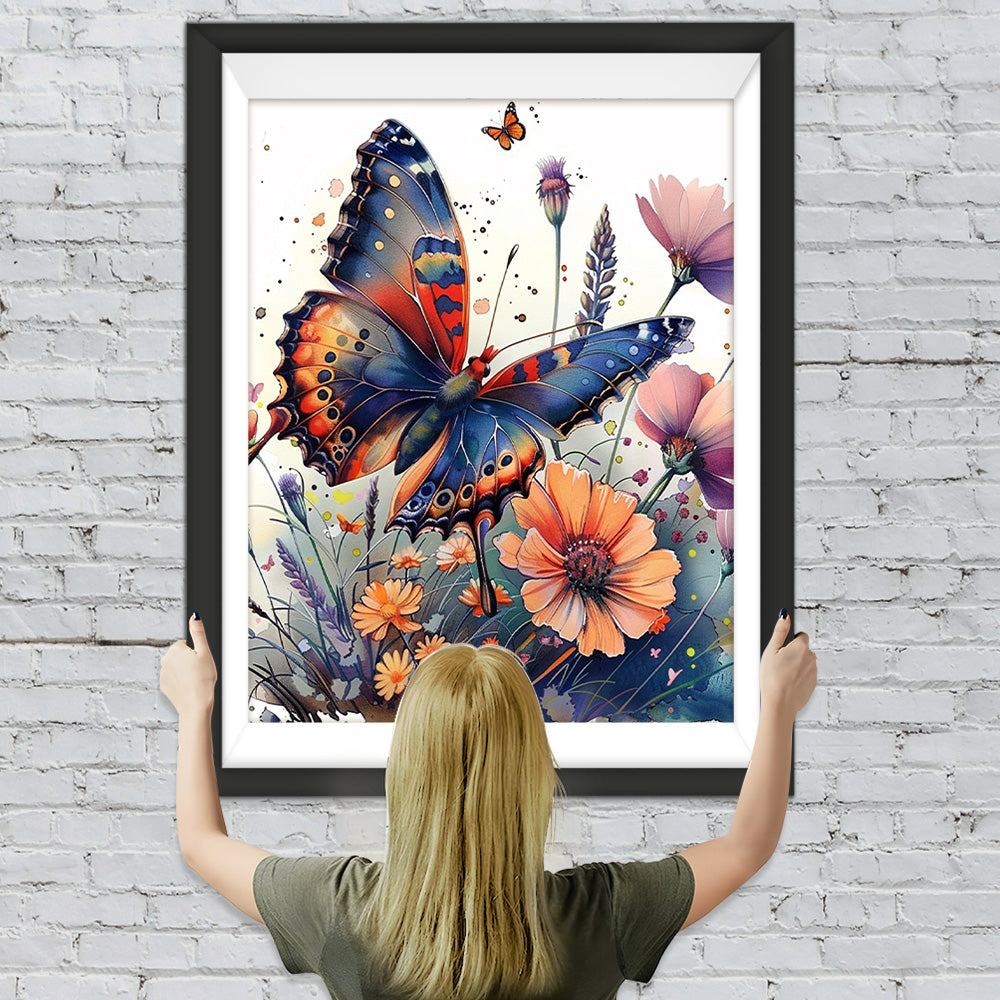 Schöner Schmetterling in Blumen Diamond Painting
