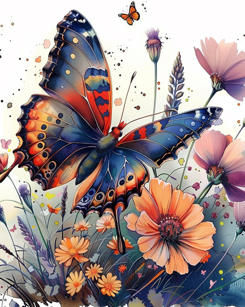 Schöner Schmetterling in Blumen Diamond Painting