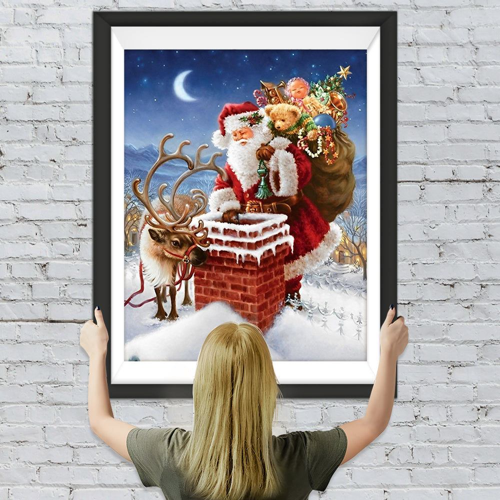 Schornstein Weihnachtsmann Rentier Diamond Painting