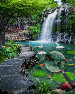 Schwäne und Koi im Teich Wasserfall Diamond Painting