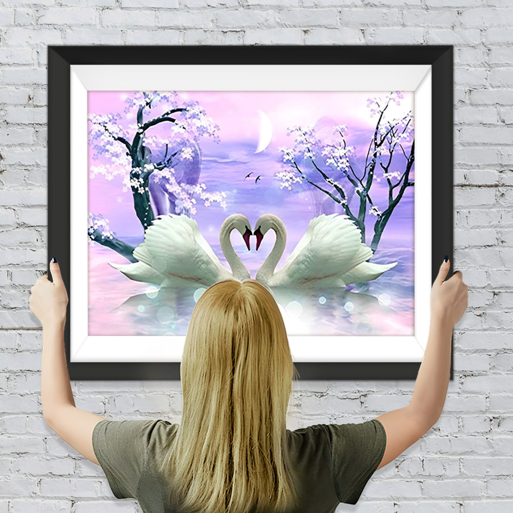 Schwanenpaar unter dem Mond Diamond Painting