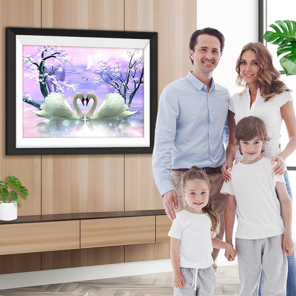 Schwanenpaar unter dem Mond Diamond Painting