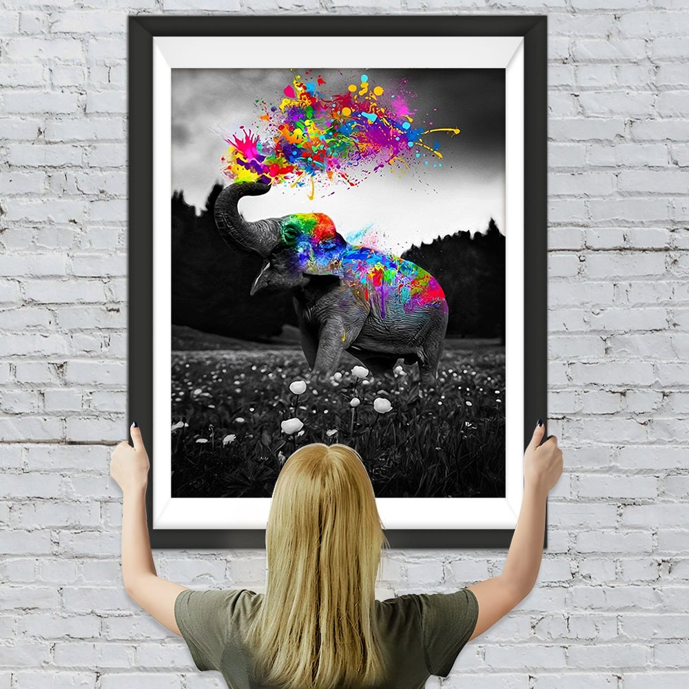 Schwarz-weißer Elefant mit Wasserfarben Diamond Painting
