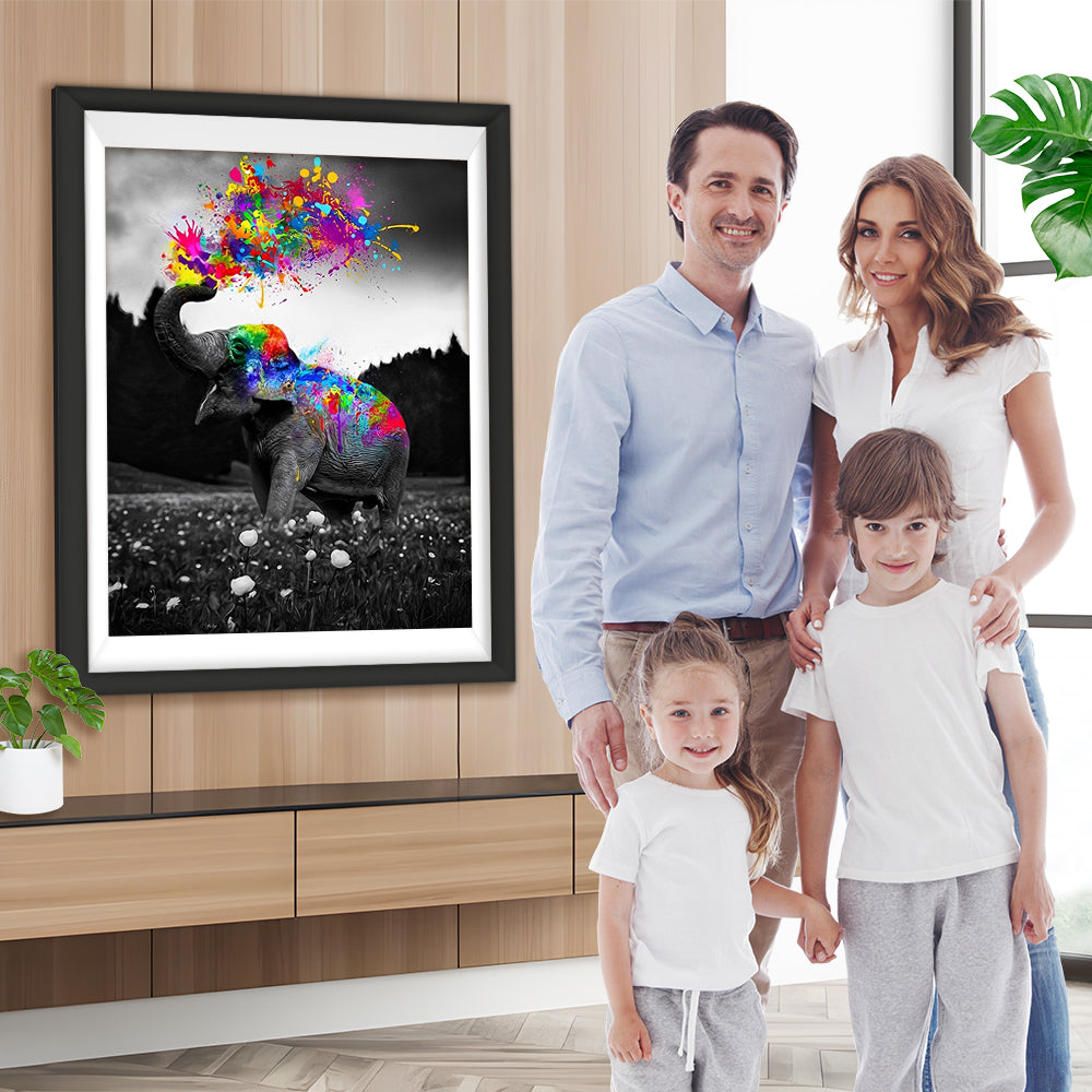 Schwarz-weißer Elefant mit Wasserfarben Diamond Painting