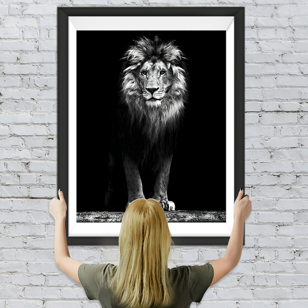 Schwarz-weißer Löwe Diamond Painting