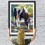 Schwarz-weißes Pferd am Wasser Diamond Painting