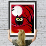 Schwarze Eule und roter Himmel Diamond Painting